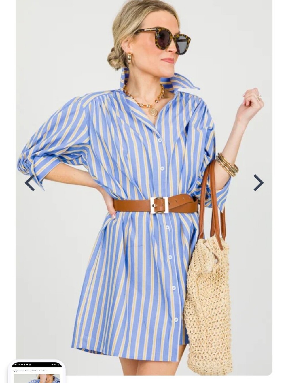 Striped Blue and Cream Button-Front Shirt Mini Dress